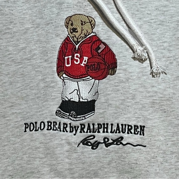 Polo Ralph Lauren Hoodie Polo Bear USA Basketball Pullover Gray Adult Sz L - Picture 3 of 10